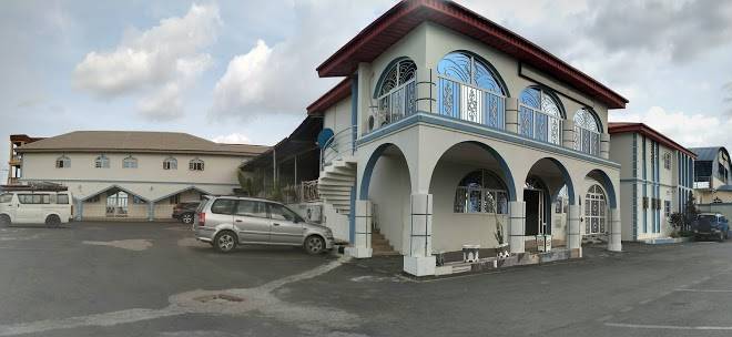 Blue and white hotel and suites